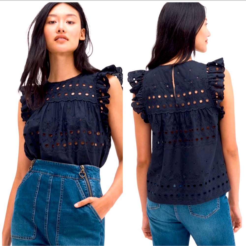NWOT Kate Spade Eyelet Ruffle Shell Embroidered Blouse